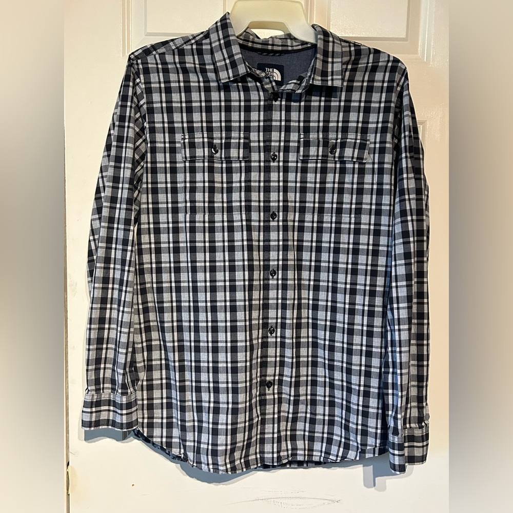 The North Face Mens XL Black & White Plaid Long Sleeve Button Up Shirt